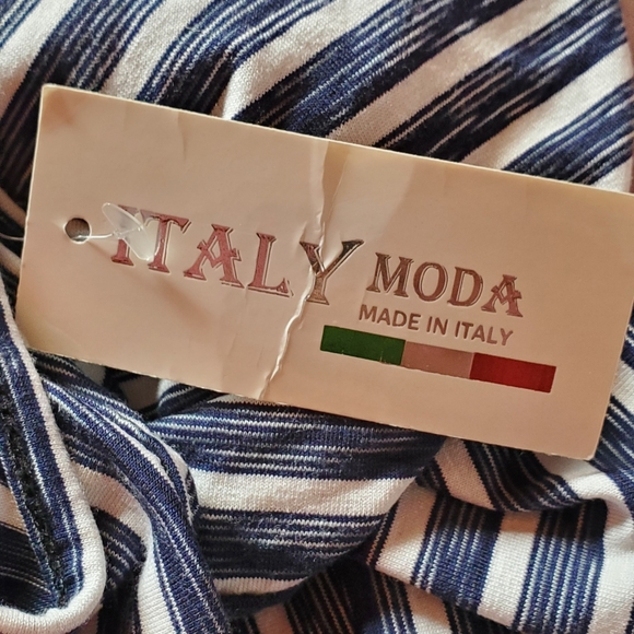 Italy Moda Jumpsuit Striped Blue Sleeveless Belted Size Small Pull-on Stretch - Picture 6 of 9